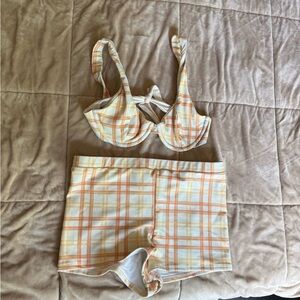 Dippin daisy’s Plaid Underwire Bikini Top and Swim Shorts - Peach Plaid